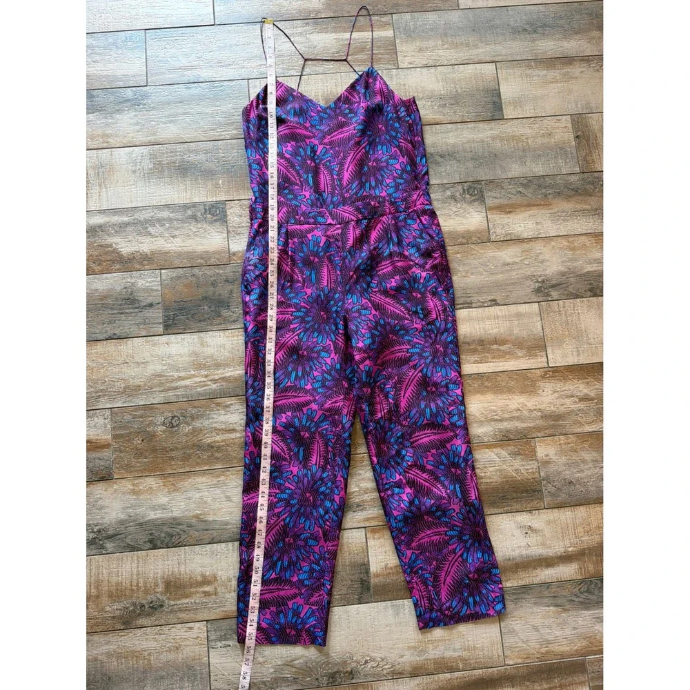 J.Crew Midnight Floral Silk Jumpsuit size 6 Pockets Silk! purple fuchsia magenta